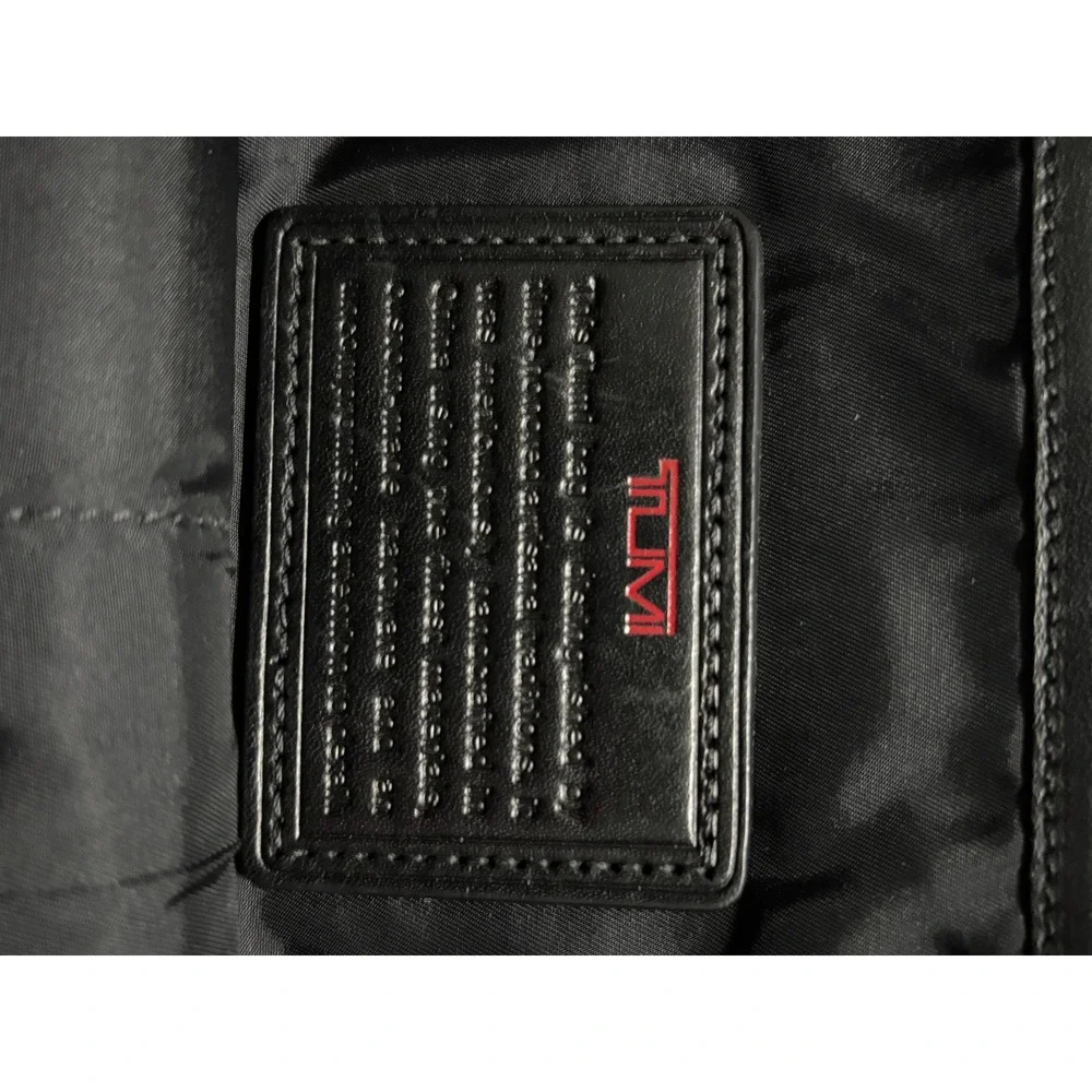 Tumi Black Ballistic Nylon Leather Trim Briefcase Messenger Bag Red Stitching